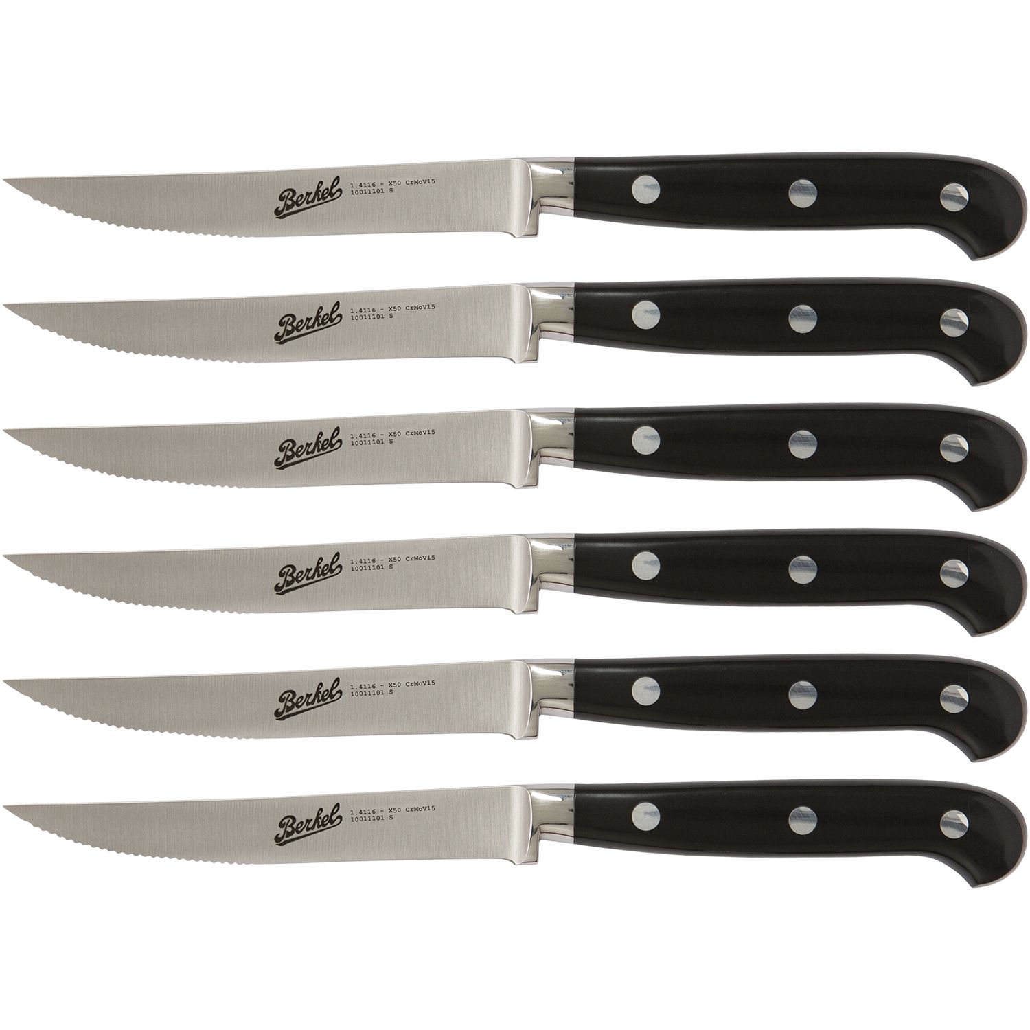 Steak Set 6 pcs. Serrated cm.11 Stainless Steel Berkel Adhoc Handle Glossy Black Resin